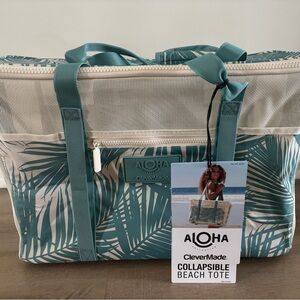 ALOHA Collection Teal and Cream Collapsible Beach Tote